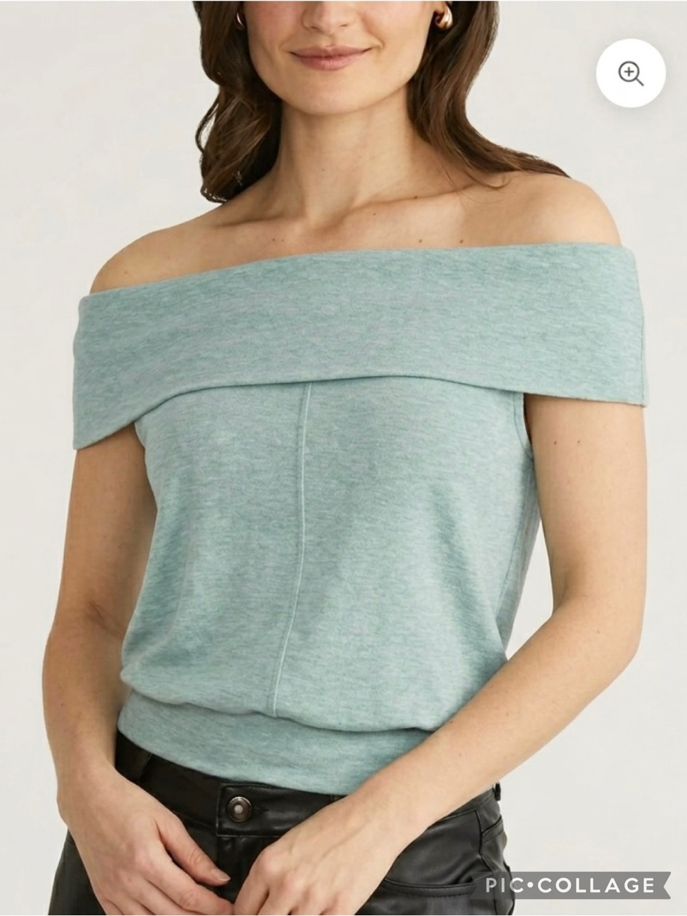 Bordeaux Blue Off the Shoulder Ribbed Knit S Quiet Luxury Chic